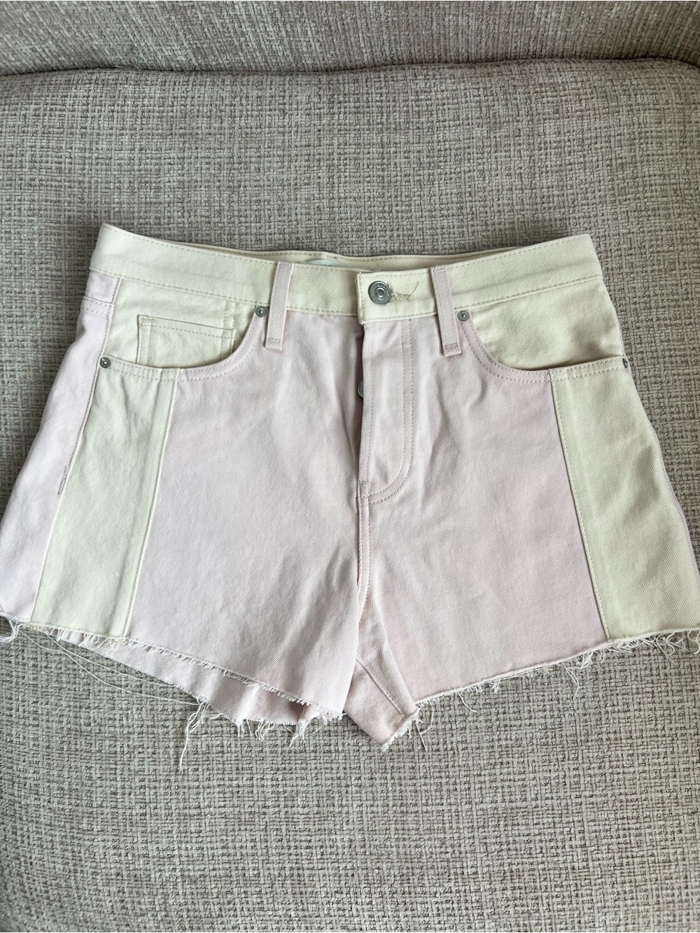 Hudson Jeans Two-Tone Pastel Pink & Cream Denim Shorts